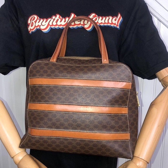 CELINE Macadam Blason Triumph Brown Carry-On Orange Leather Stripes Authentic - Picture 3 of 17